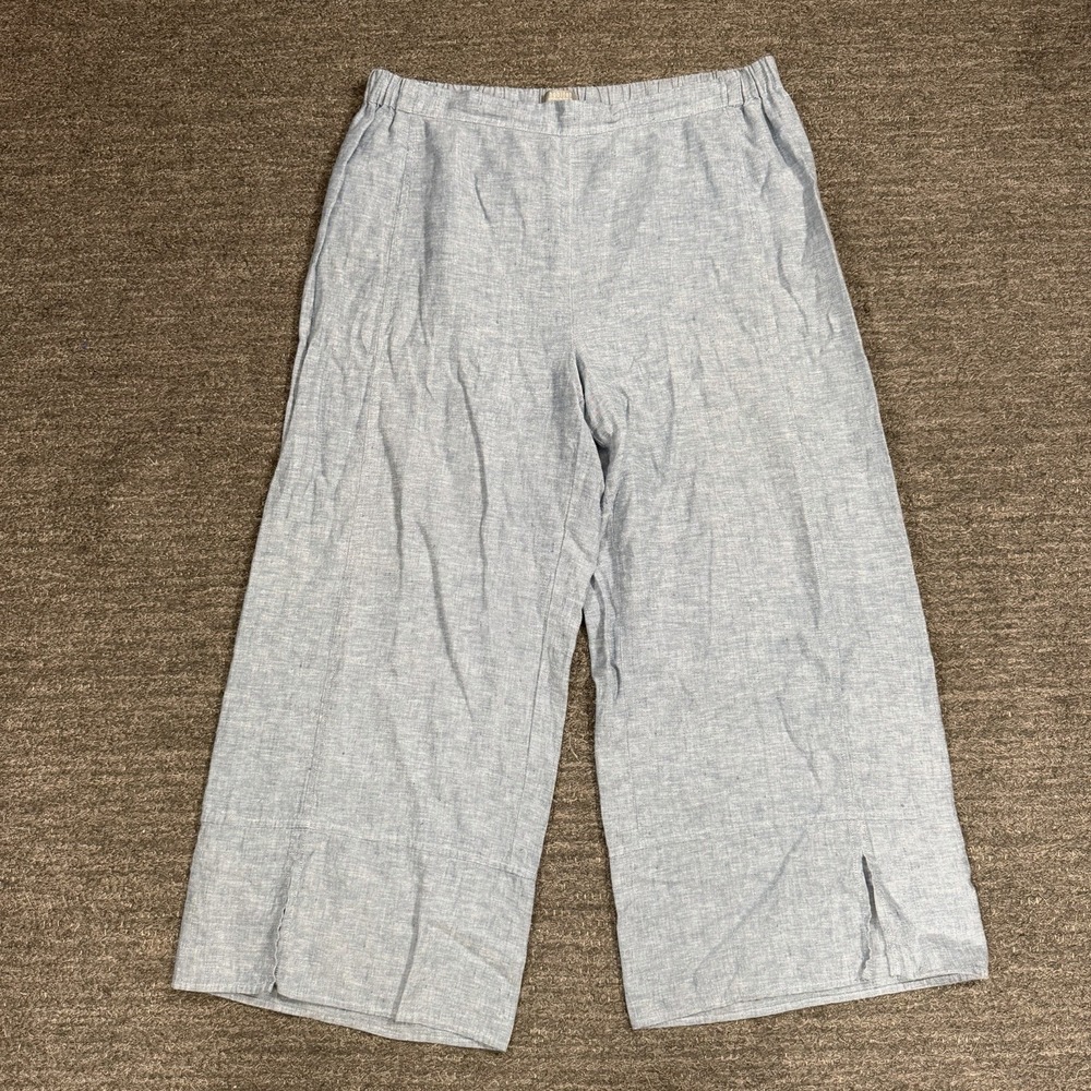 Habitat Clothes To Live In Pants Women Large Blue Linen Cotton Wide Leg Pull On